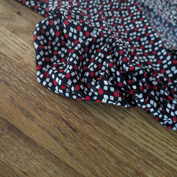 Women's Large Red, White, and Blue Block Print Flirty Dress Gathered Sleeves - Picture 5 of 7